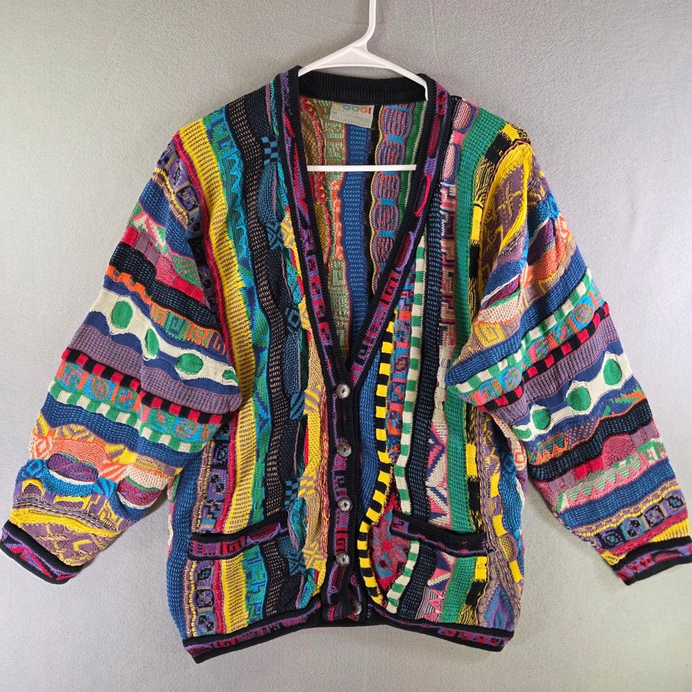 Rare Coogi Australia Vintage 3D Knit Cardigan Sweater Multi Cotton M Streetwear